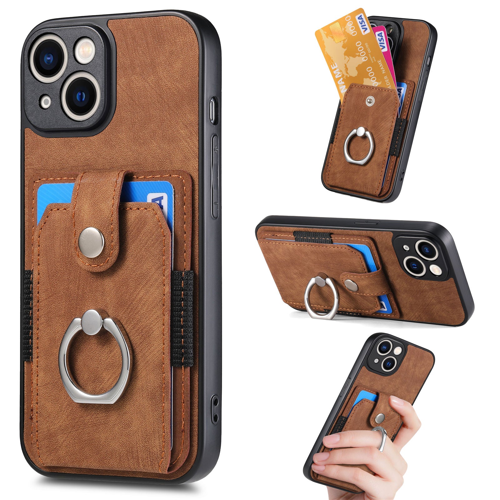 For iPhone 14 Plus Case PU Leather TPU PC Kickstand Case Shockproof Phone Cover with Card Holder For iPhone 14 Plus Case PU Leather TPU PC Kickstand Case Shockproof Phone Cover with Card Holder